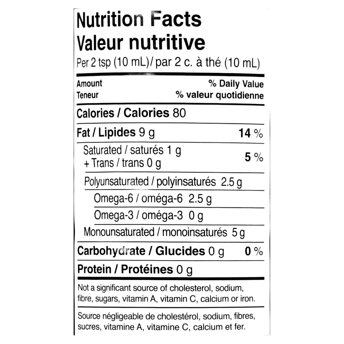 Safflo Sunflower Oil — nutrition facts panel