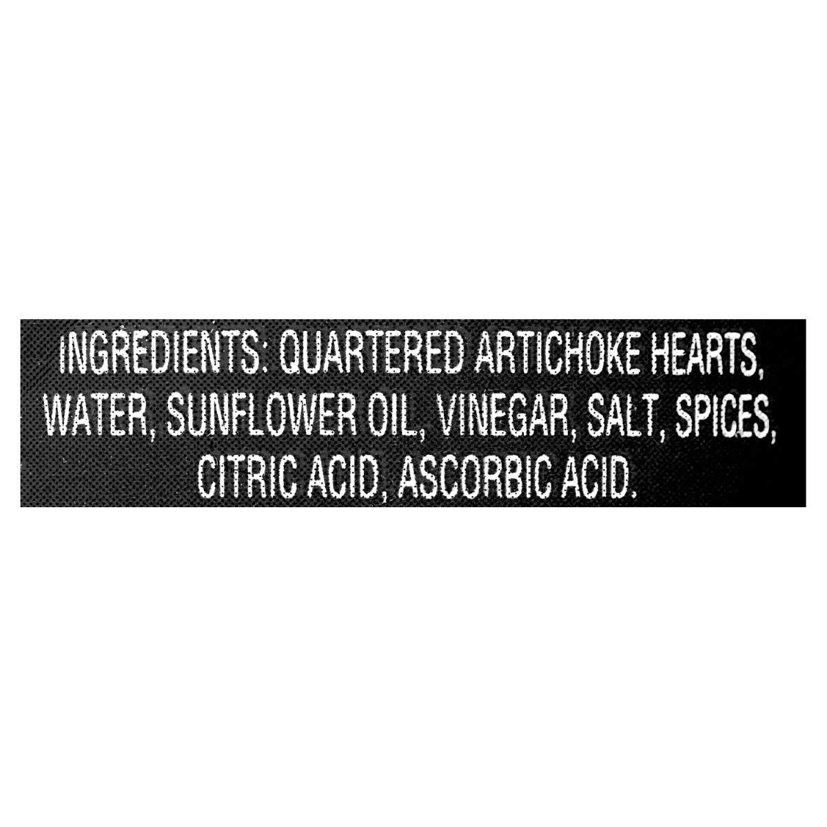 Unico Marinated Artichokes — ingredients list (English)