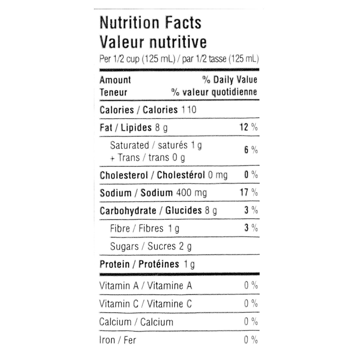 Unico Marinated Artichokes — nutrition facts panel