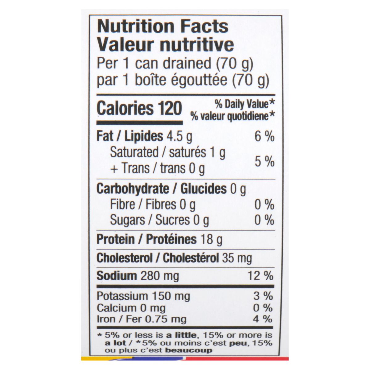 Unico Solid Light Tuna — nutrition facts panel