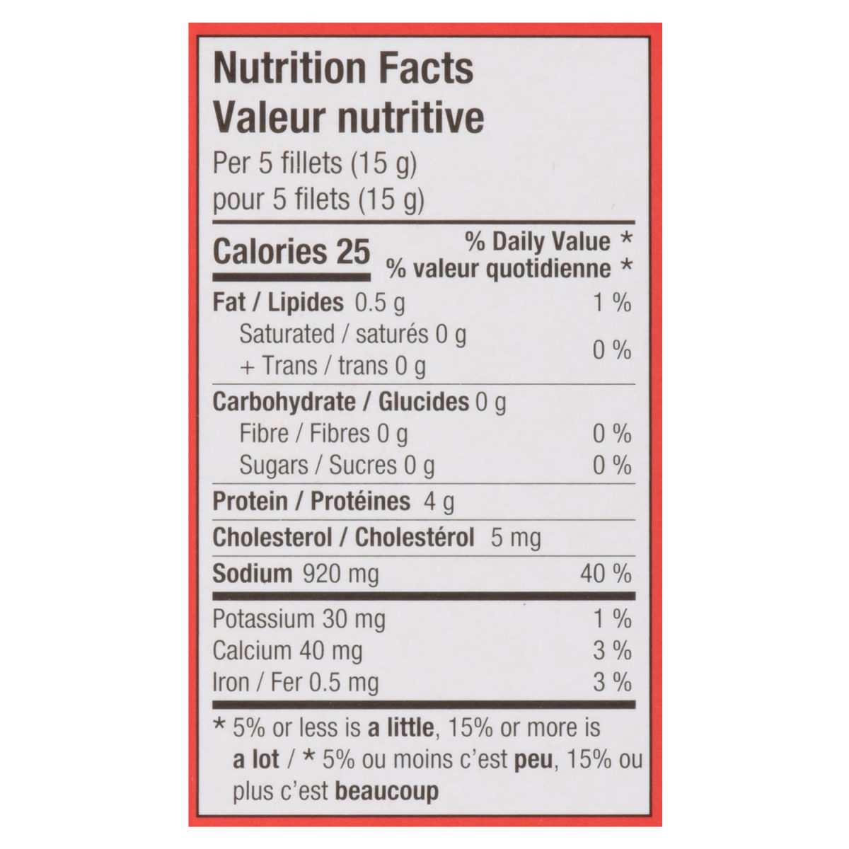Unico Anchois — tableau de la valeur nutritive