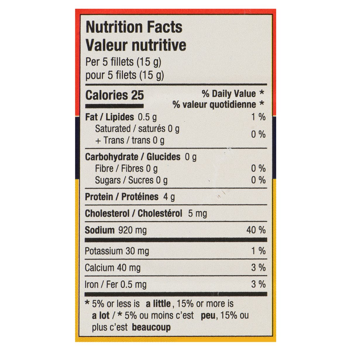 Unico Anchovy Fillets in Olive Oil — Large — nutrition facts panel