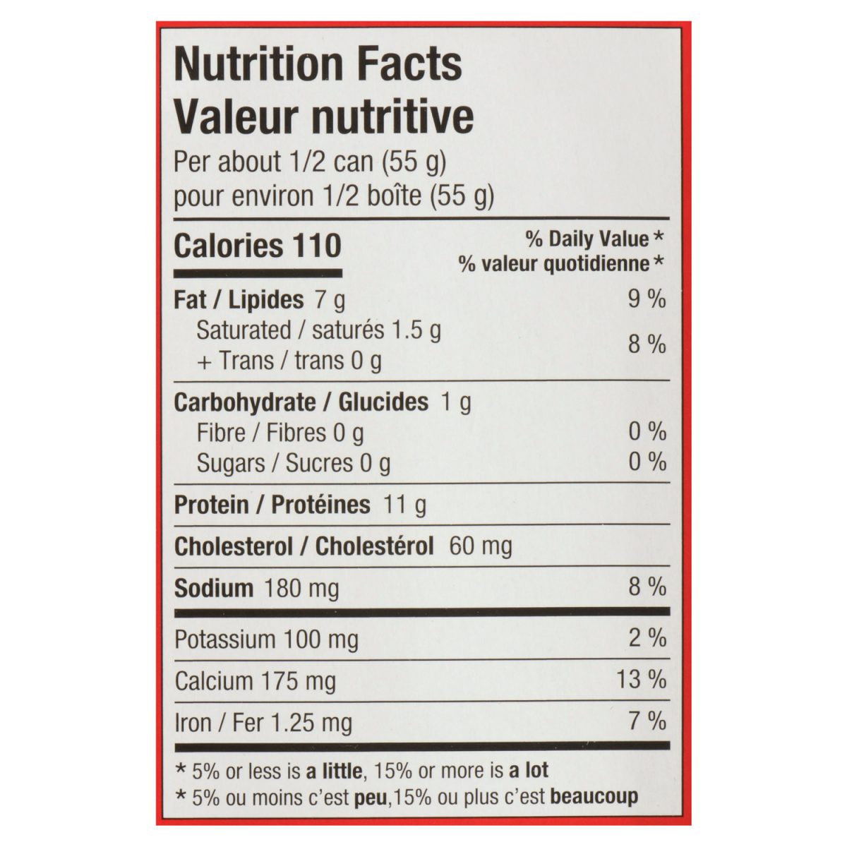 Unico Sardines — nutrition facts panel