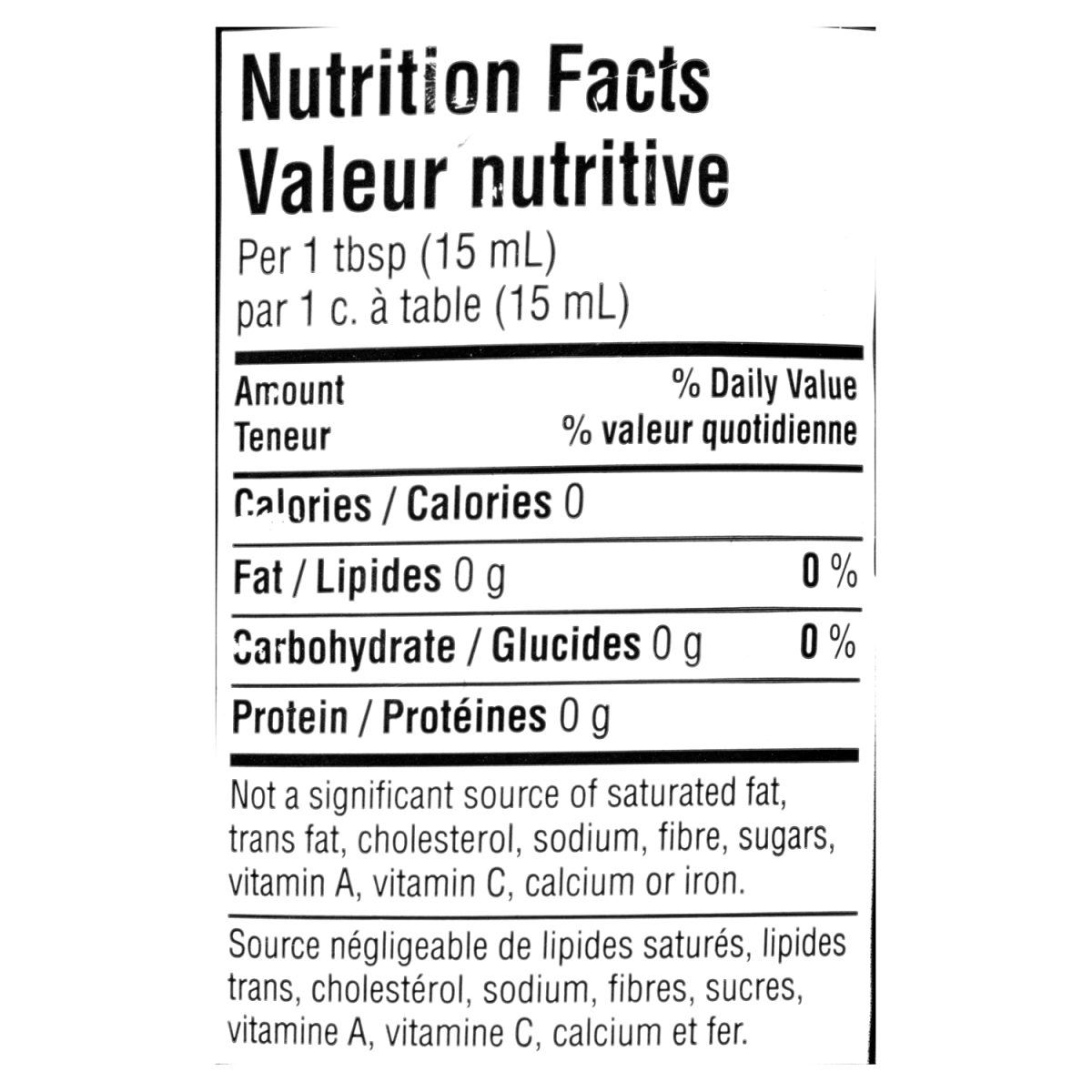 Unico Red Wine Vinegar — nutrition facts panel