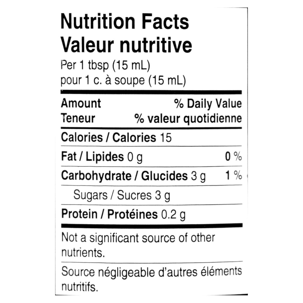 Unico Vinaigre balsamique — tableau de la valeur nutritive