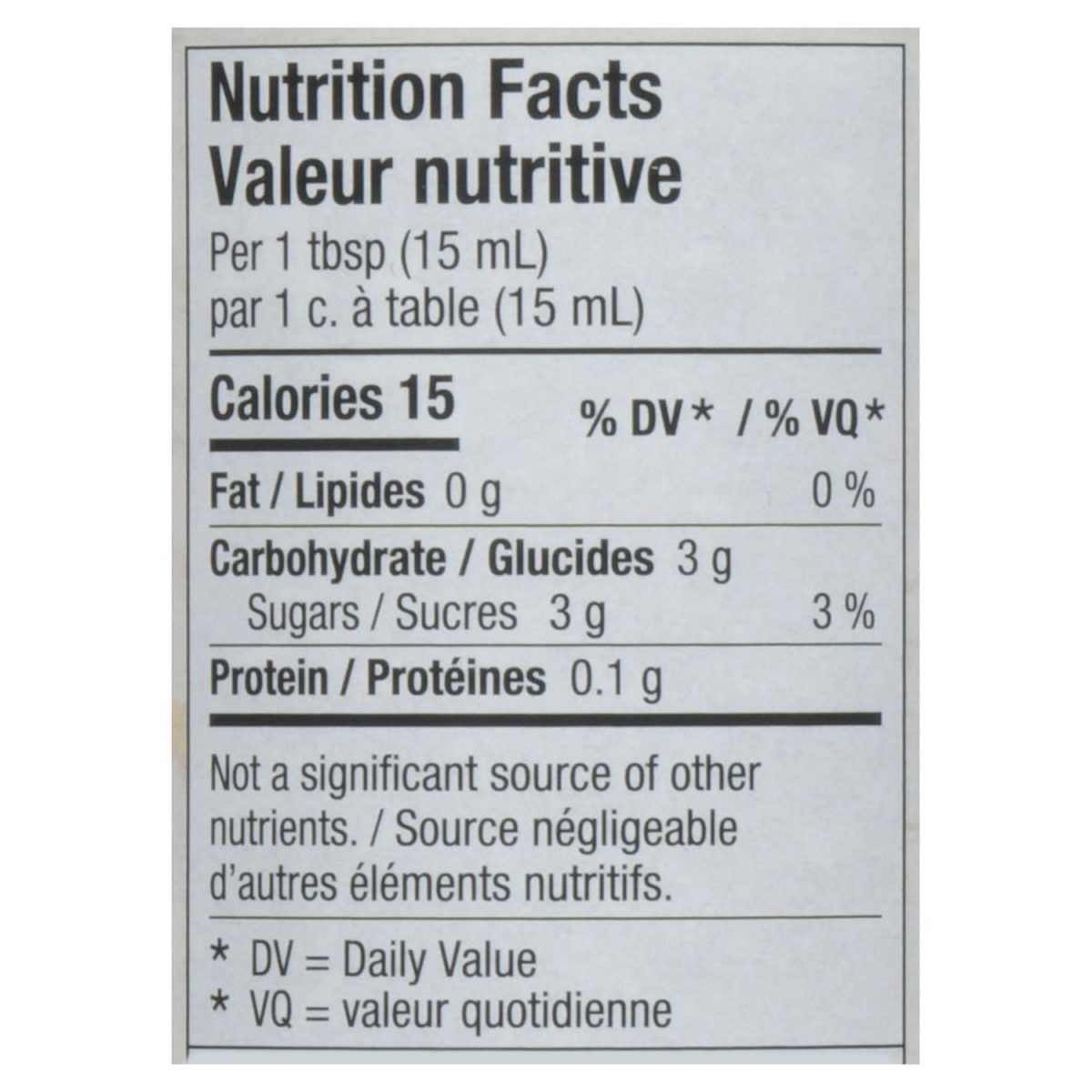 Unico Vinaigre balsamique blanc — tableau de la valeur nutritive