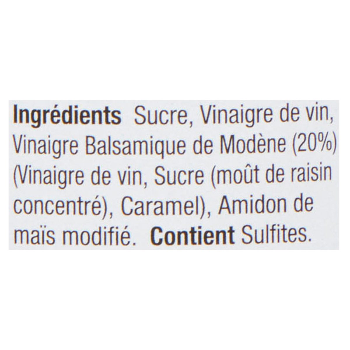 Unico Glaze balsamique — liste d'ingrédients (français)