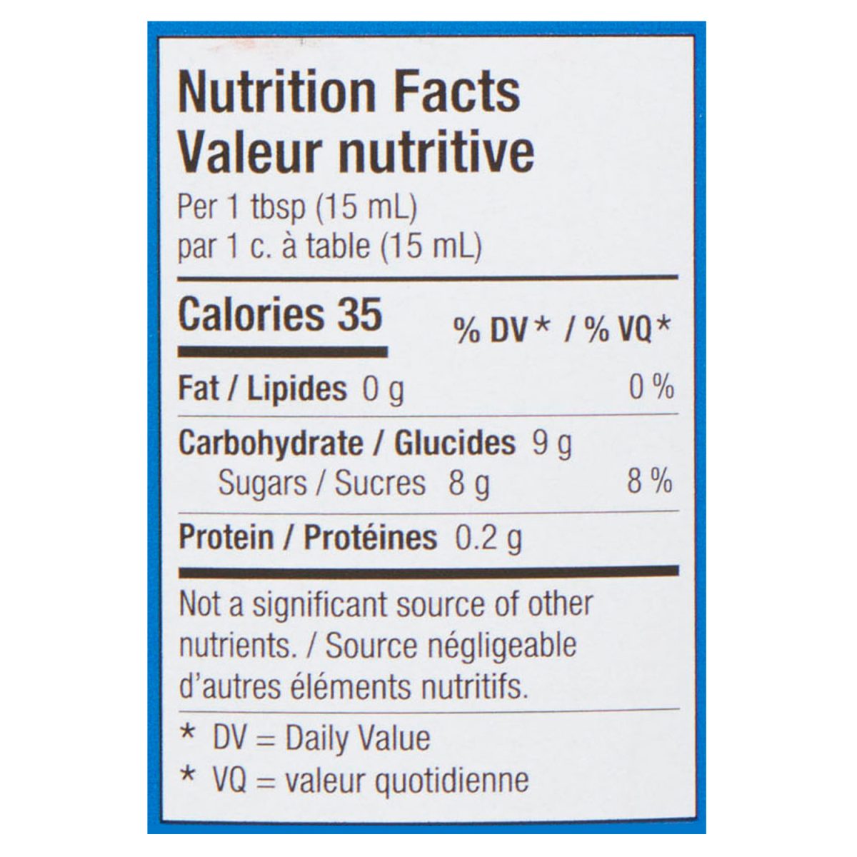 Unico Glaze balsamique — tableau de la valeur nutritive