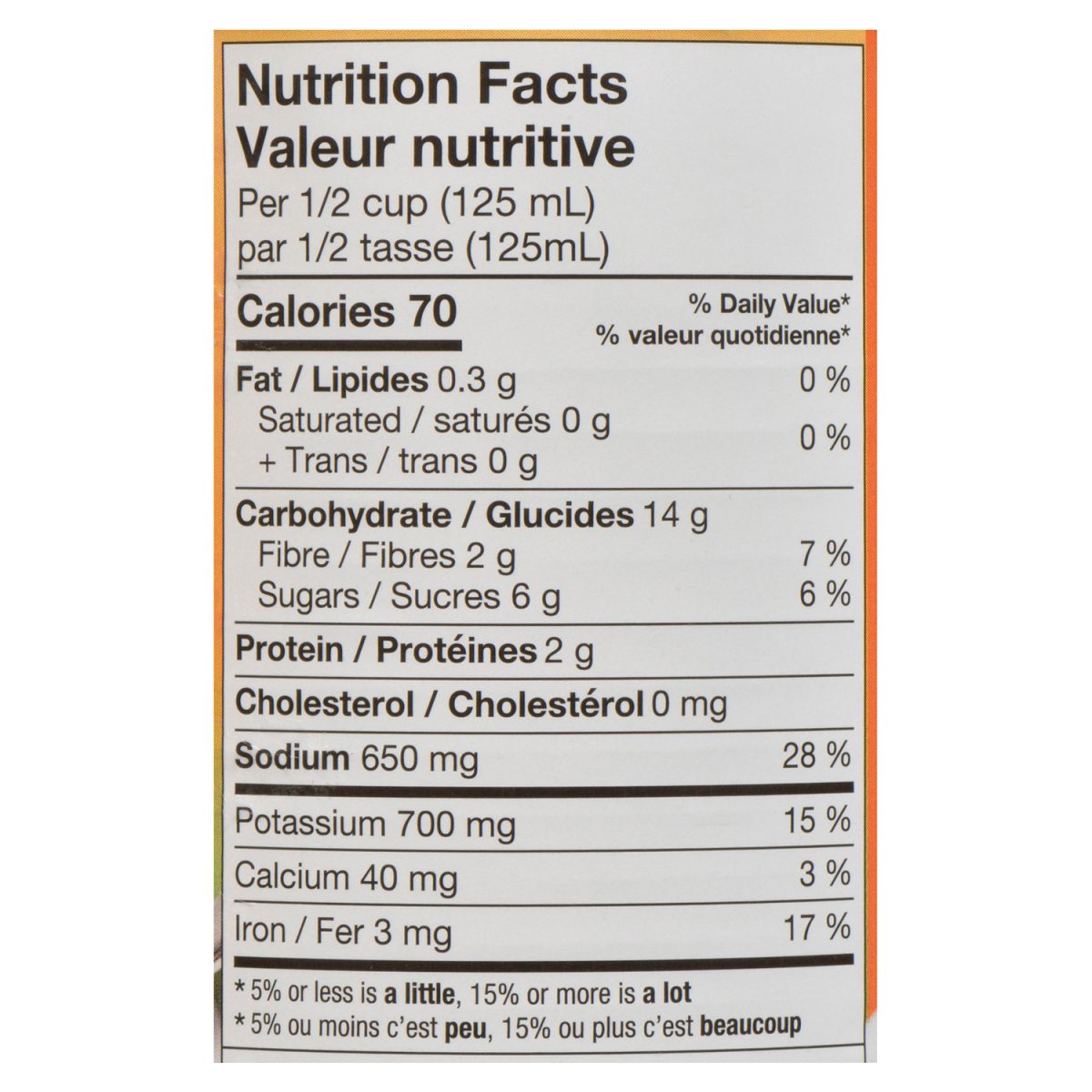 Unico Pasta Sauce — Zesty — nutrition facts panel