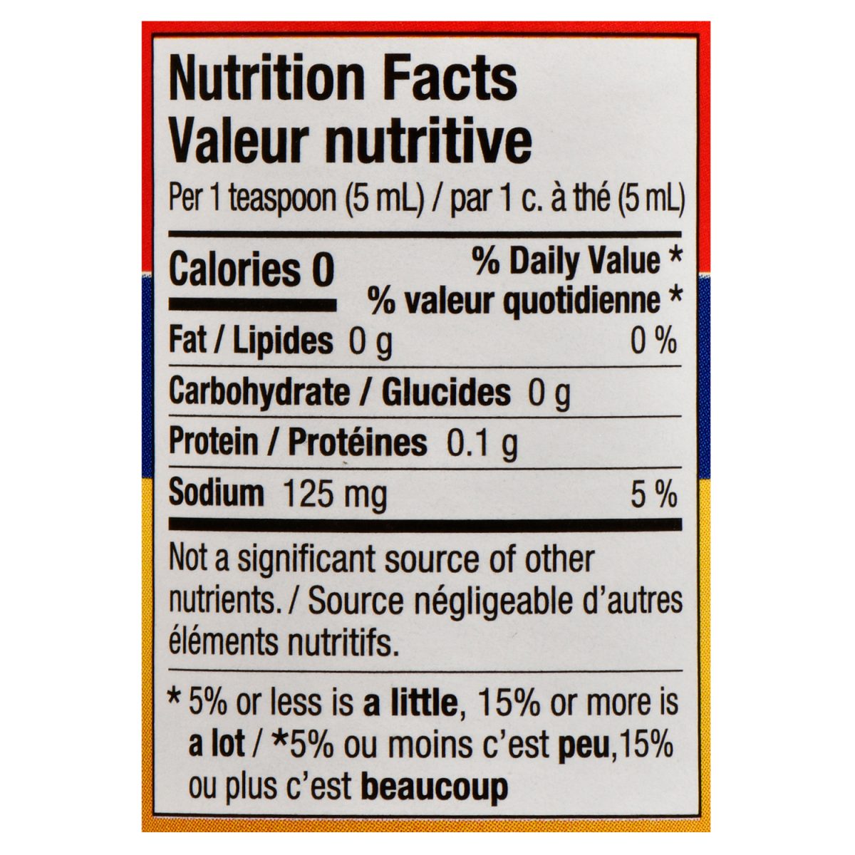 Unico Capers — nutrition facts panel