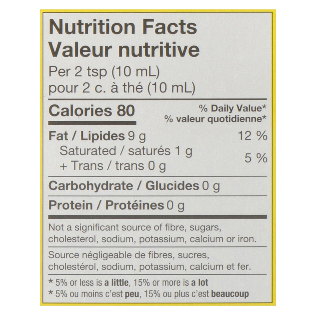 Gallo Olive Oil — nutrition facts panel