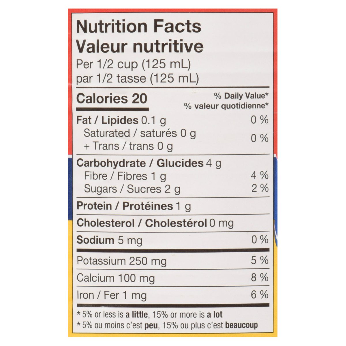 Unico Diced Tomatoes — No Salt Added — nutrition facts panel
