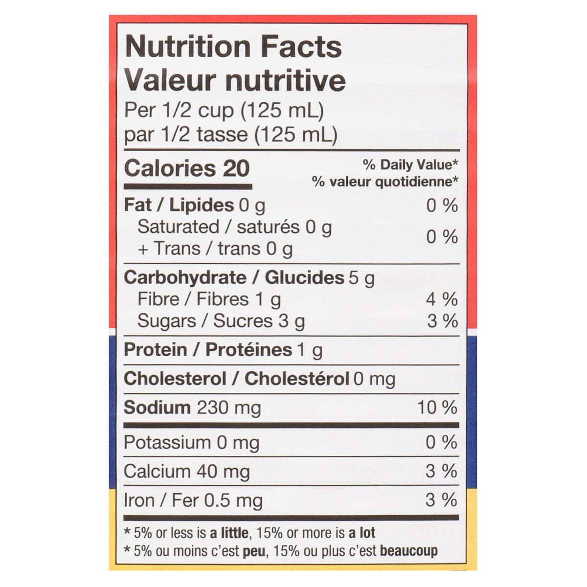Unico Plum Tomatoes — nutrition facts panel