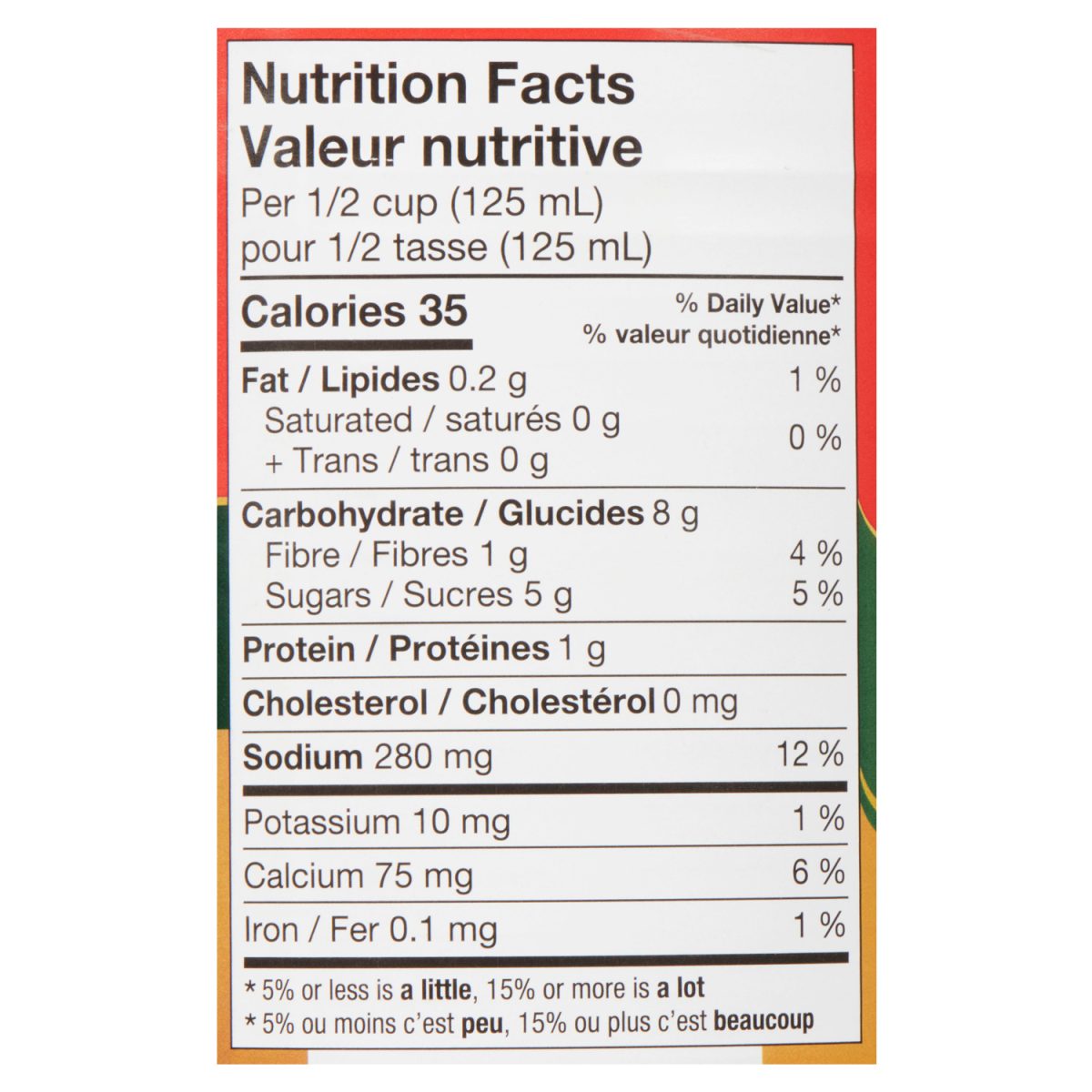 Unico Premium Diced Tomatoes — Italian Flavoured — nutrition facts panel