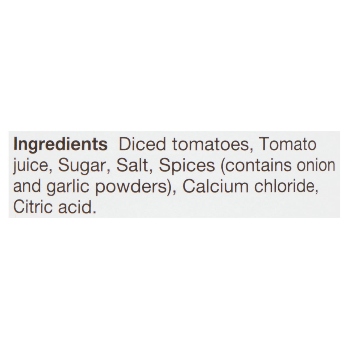 Unico Herb Spiced Diced Tomatoes — ingredients list (English)