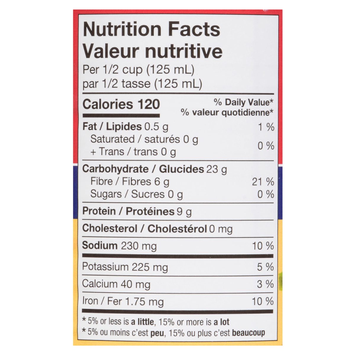 Unico Lentilles — tableau de la valeur nutritive