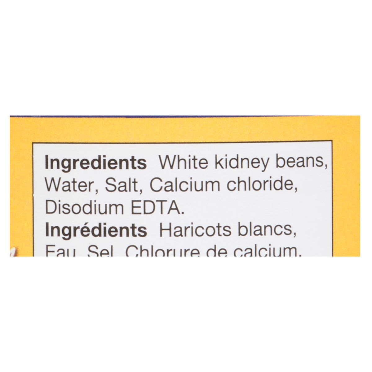 Unico White Kidney Beans (Cannellini) — ingredients list (English)