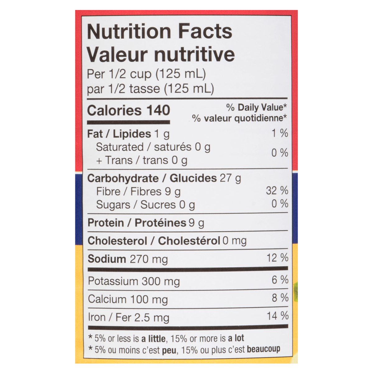 Unico White Kidney Beans (Cannellini) — nutrition facts panel