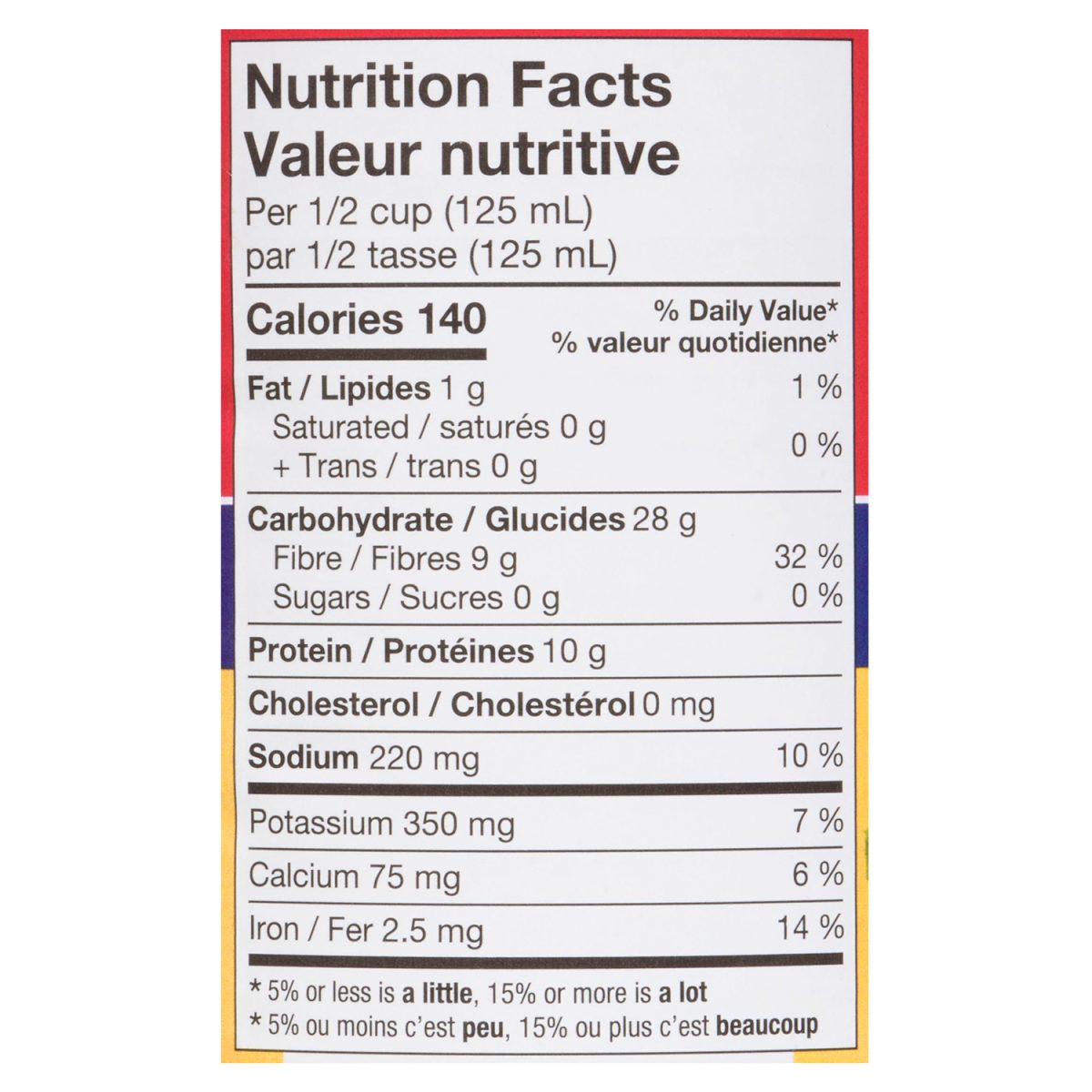 Unico Black Beans — nutrition facts panel