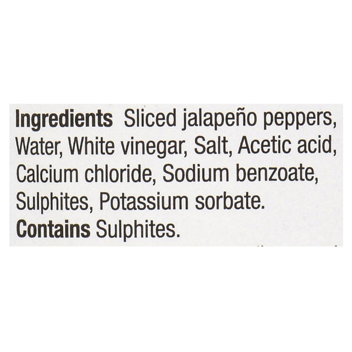 Unico Sliced Green Jalapeño Peppers — ingredients list (English)