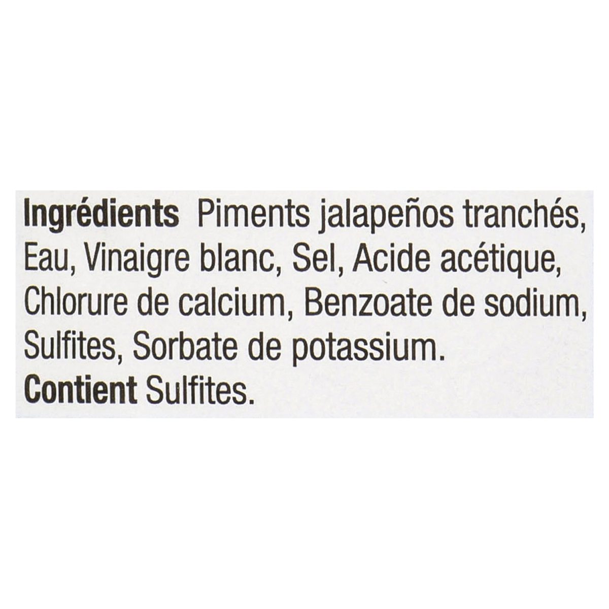 Unico Jalapeños verts tranchés — liste d'ingrédients (français)