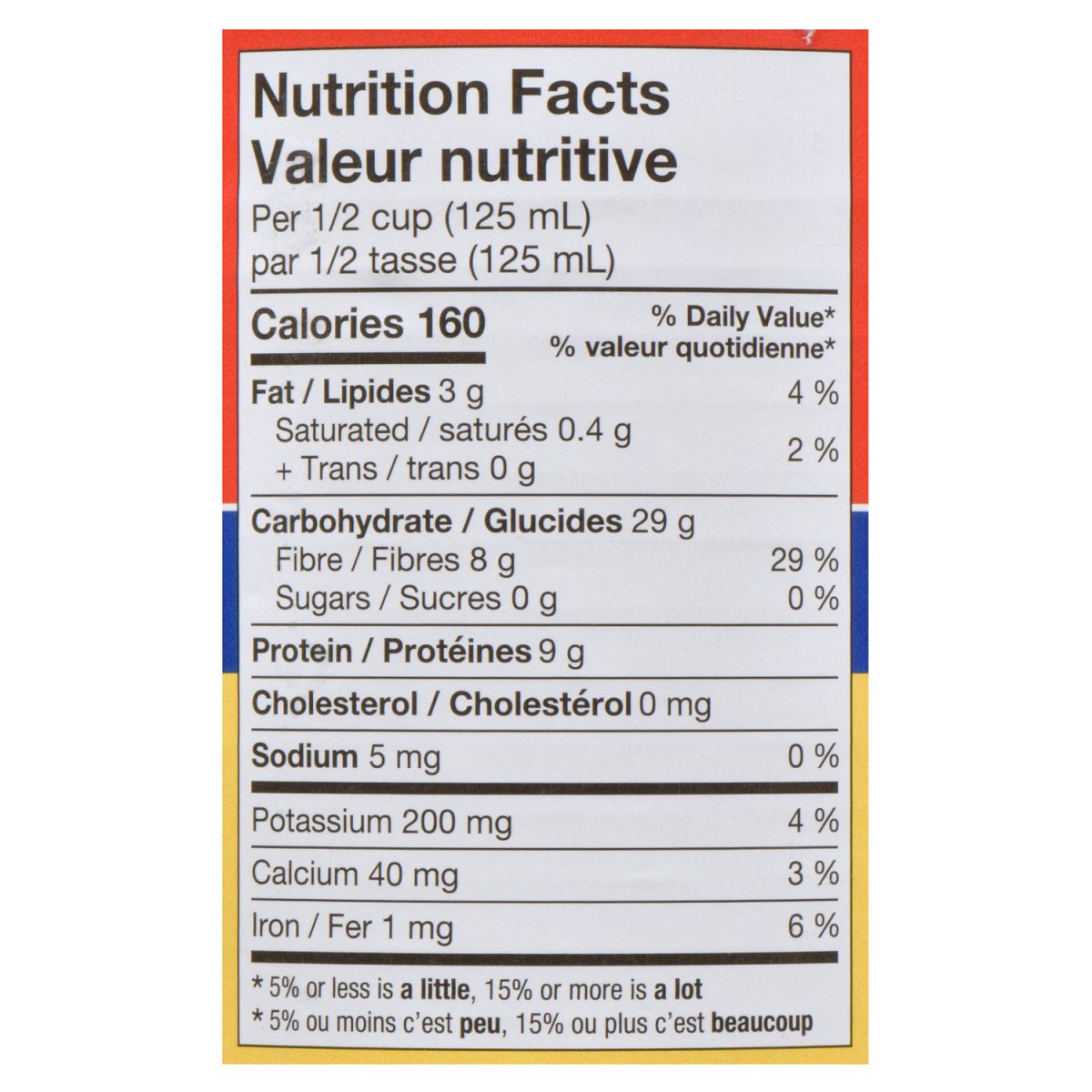 Unico Pois chiches — sans sel ajouté — tableau de la valeur nutritive