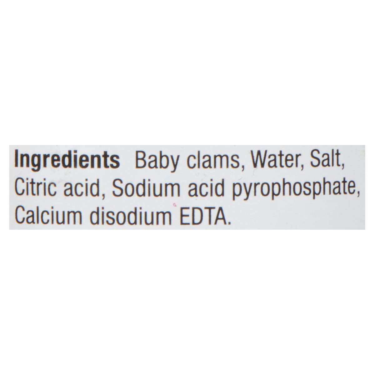 Unico Baby Clams — ingredients list (English)
