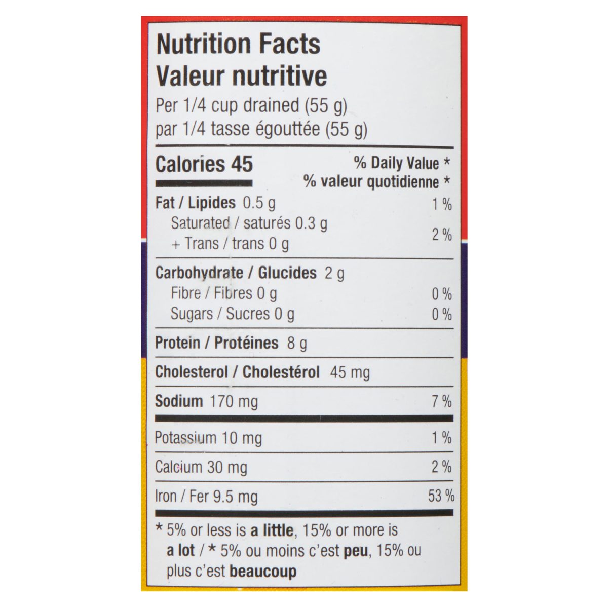Unico Baby Clams — nutrition facts panel