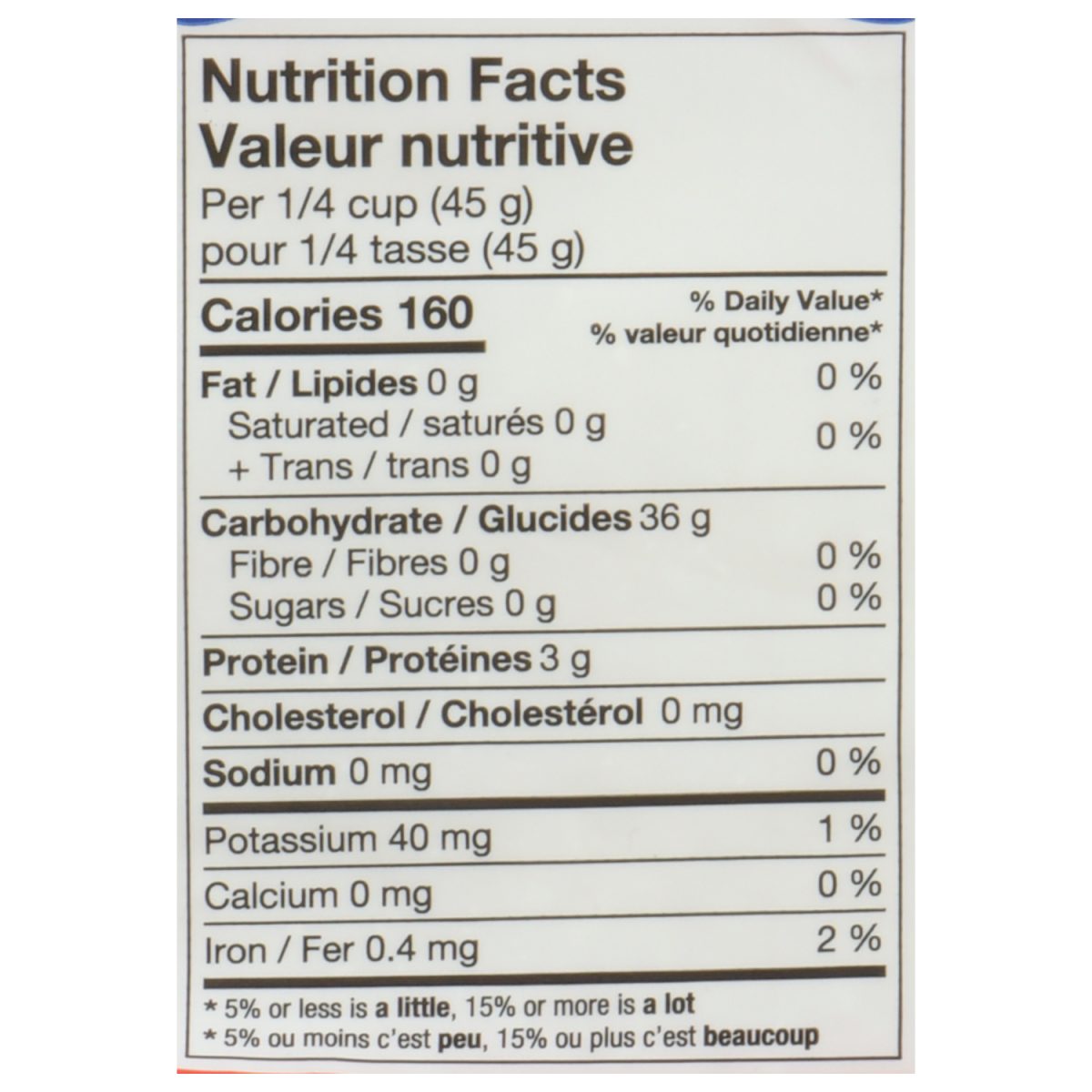 Unico Italian Style Rice — nutrition facts panel
