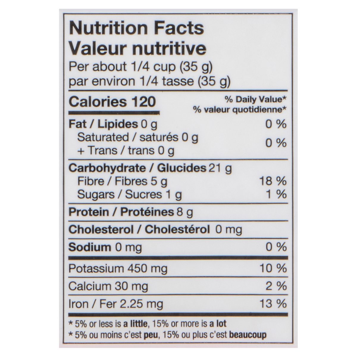 Unico Dry Red Kidney Beans — nutrition facts panel