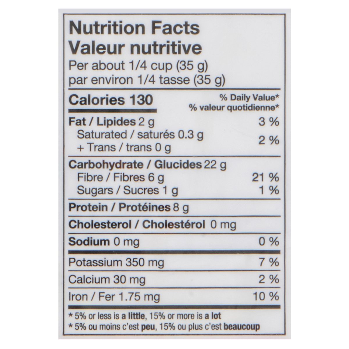 Unico Dry Chick Peas — nutrition facts panel