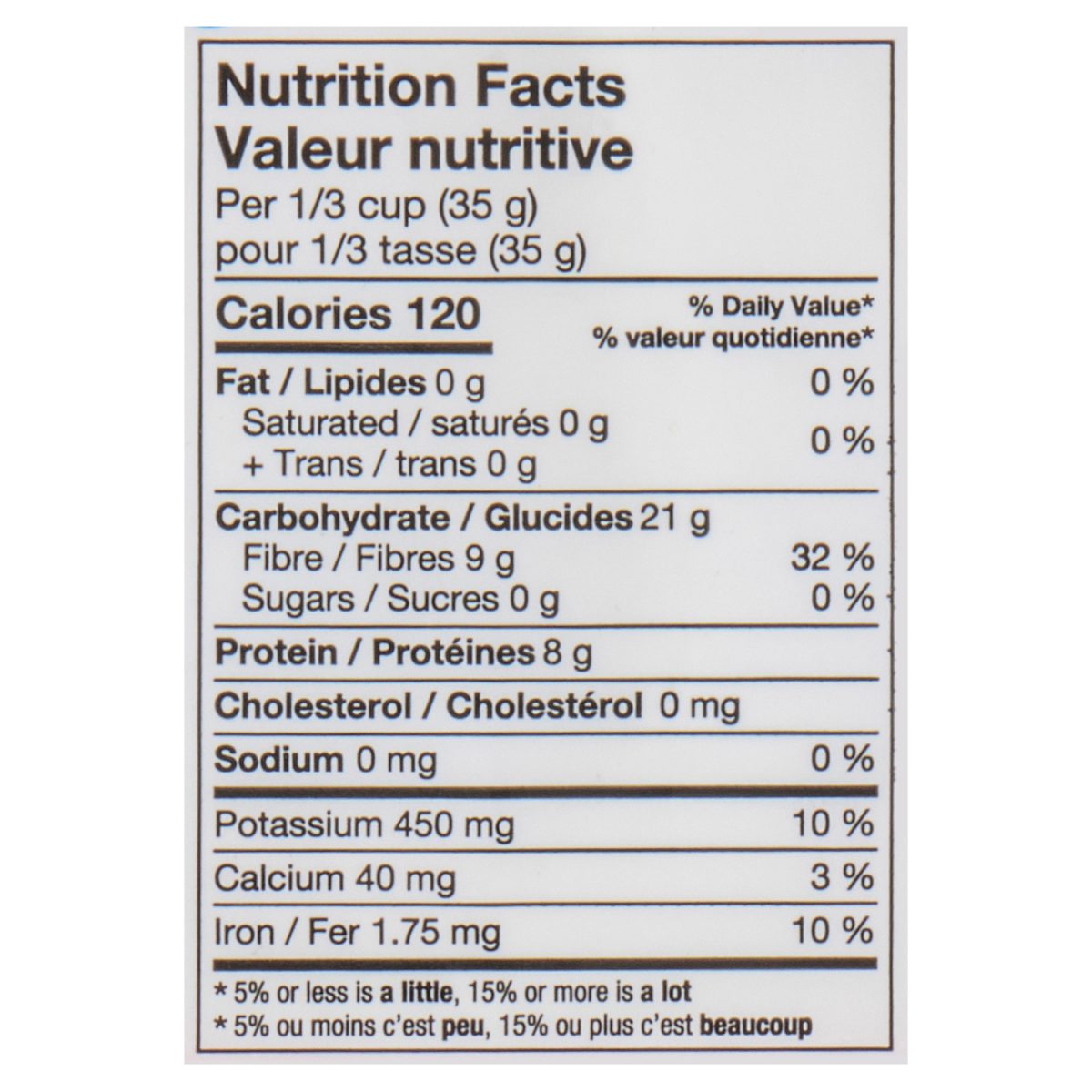 Unico Dry Romano Beans — nutrition facts panel