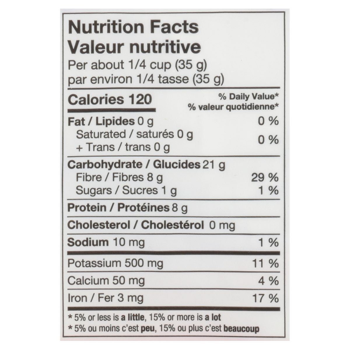 Unico Haricots blancs secs (cannellini) — tableau de la valeur nutritive