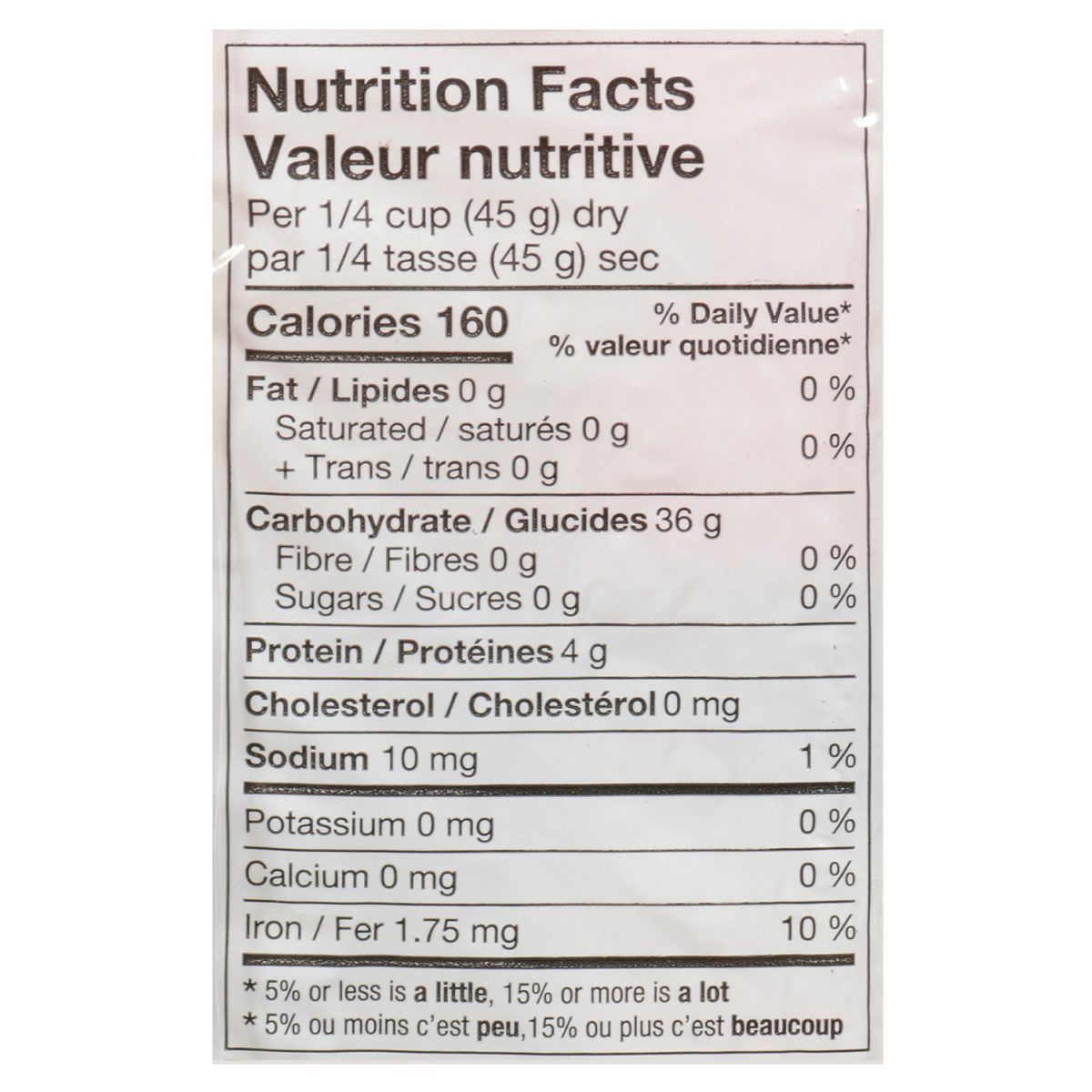 Unico Arborio Rice — nutrition facts panel