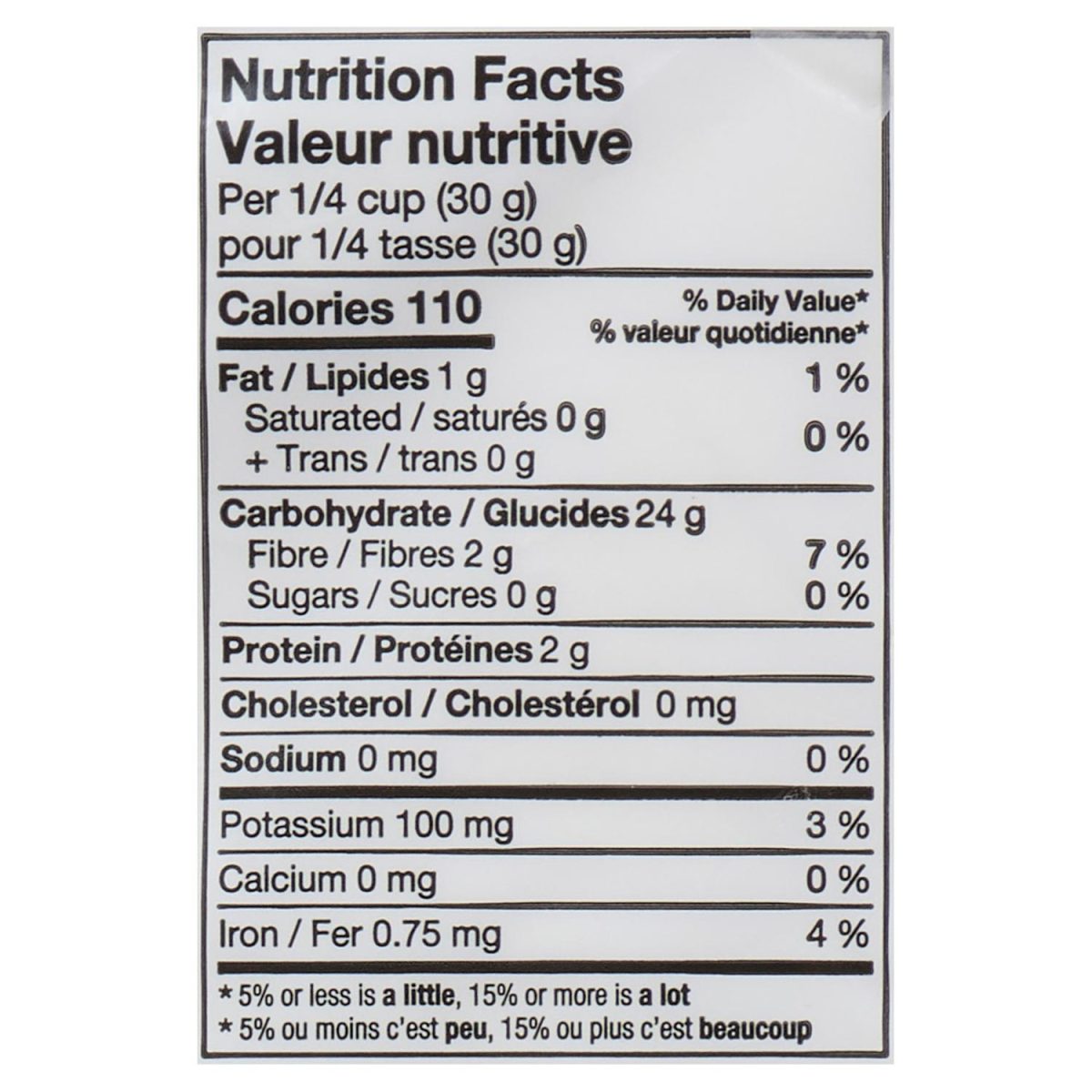 Unico Corn Flour — nutrition facts panel