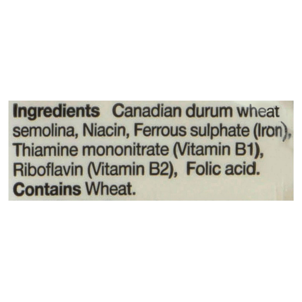 Unico Durum Semolina — ingredients list (English)
