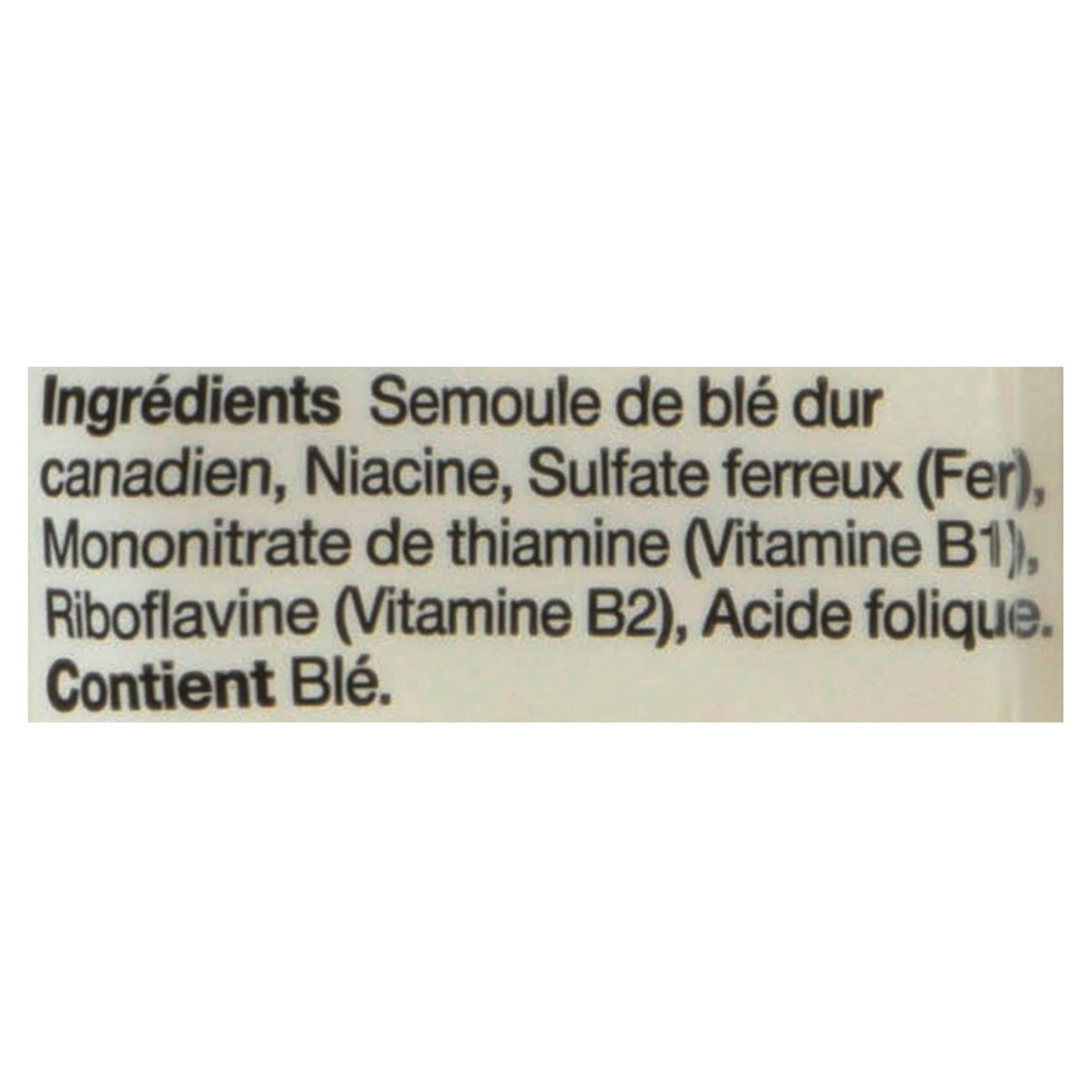 Unico Semoule de blé dur — liste d'ingrédients (français)
