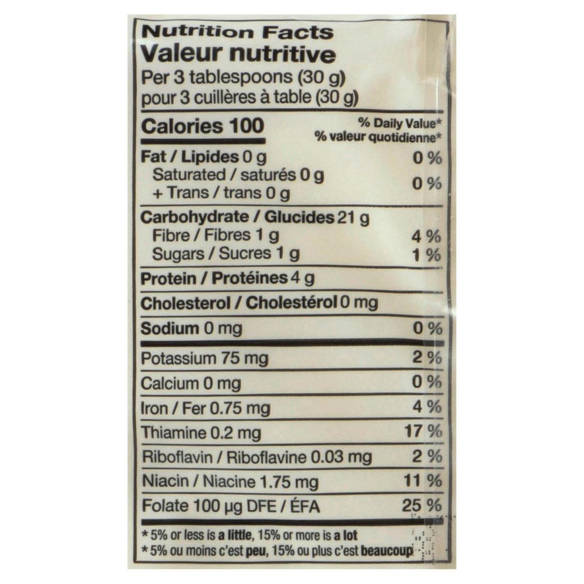 Unico Durum Semolina — nutrition facts panel