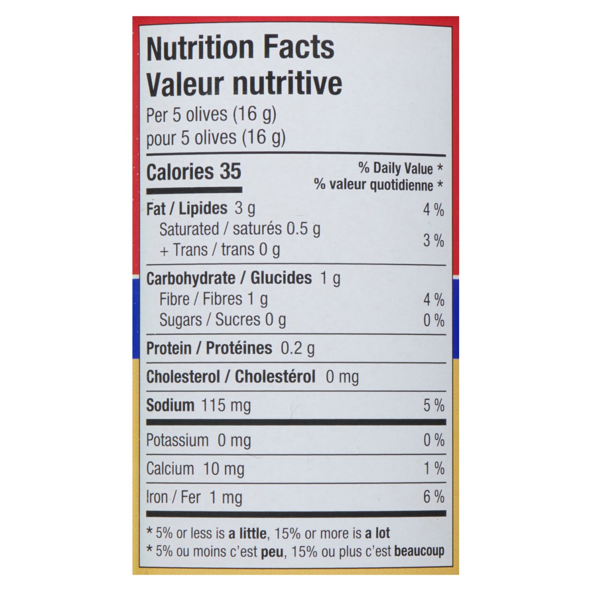 Unico Olives mûres de choix — tableau de la valeur nutritive