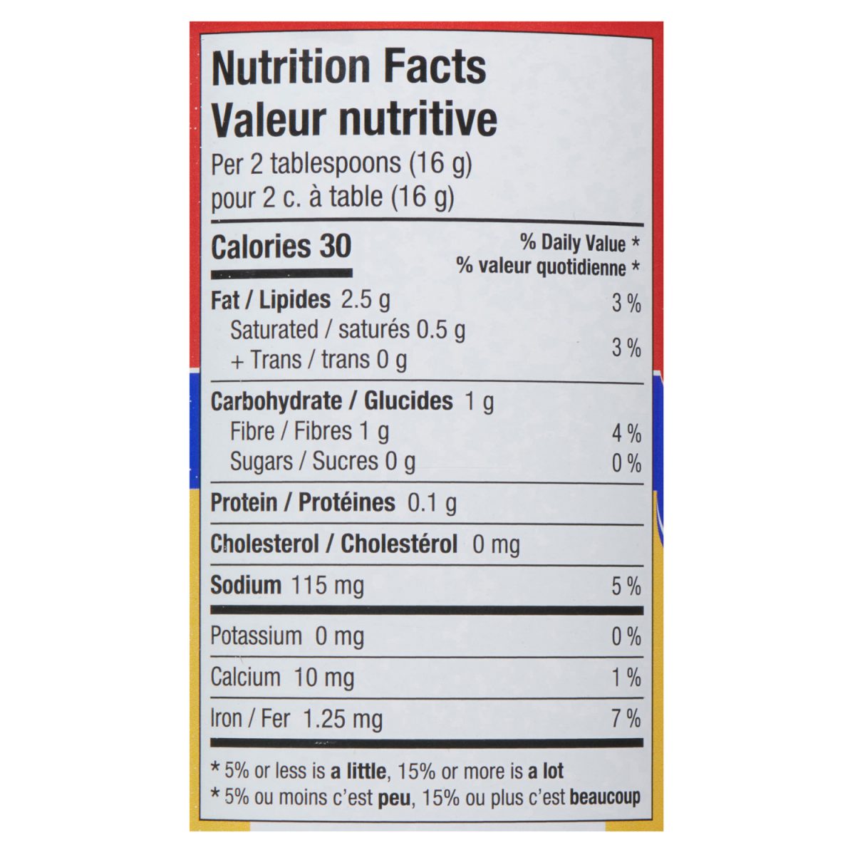Unico Sliced Ripe Olives — nutrition facts panel