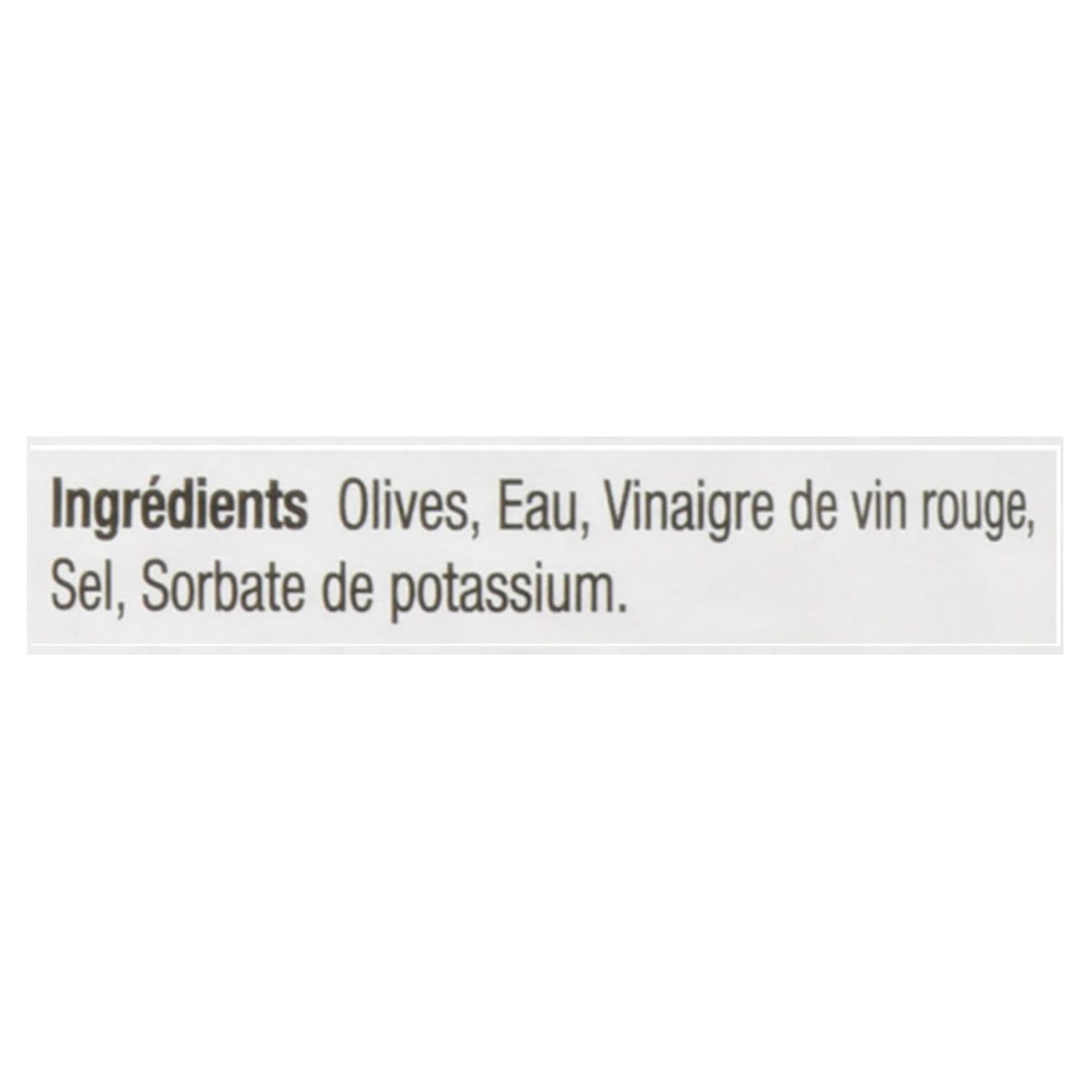 Unico Olives Kalamata — liste d'ingrédients (français)