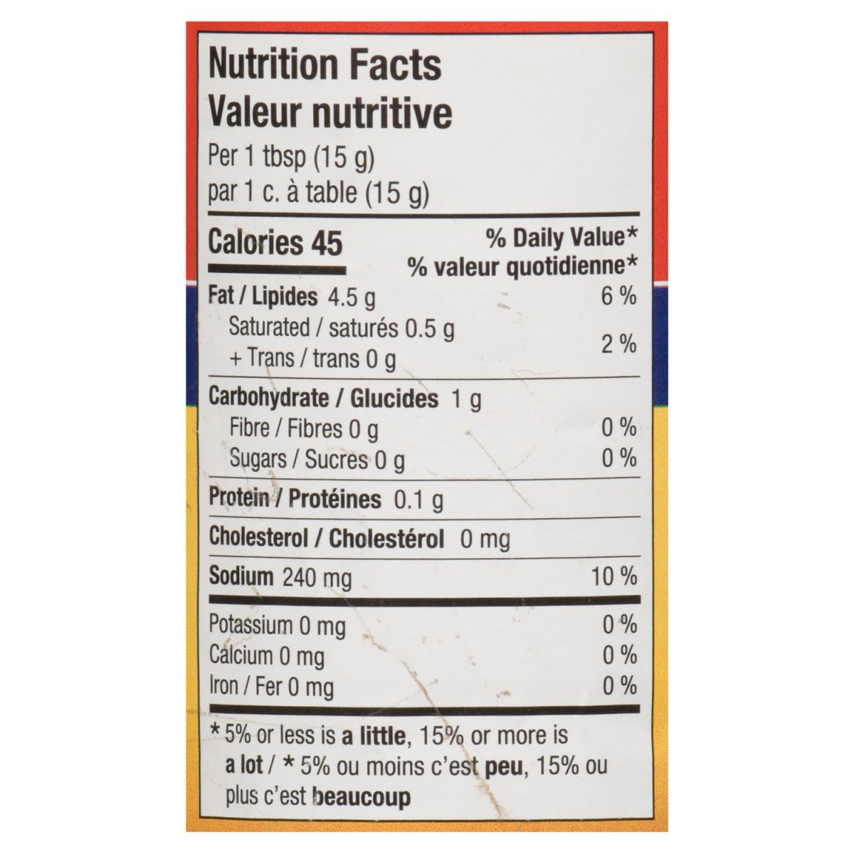 Unico Sliced Kalamata Olives — nutrition facts panel