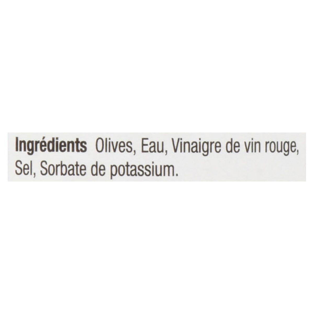 Unico Olives Kalamata dénoyautées — liste d'ingrédients (français)