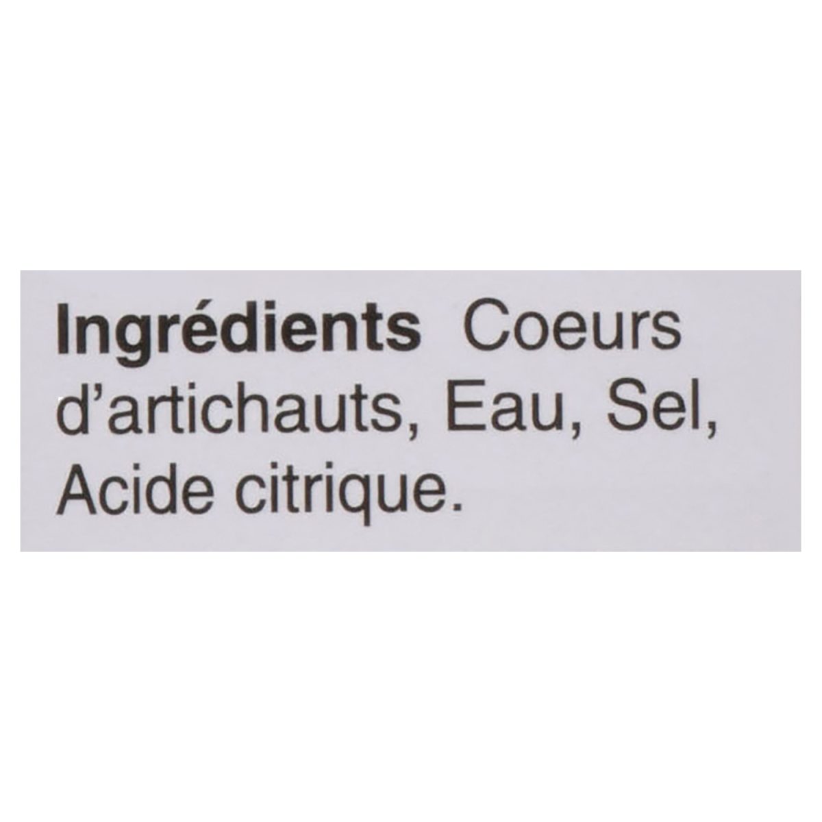 Unico Cœurs d'artichauts — liste d'ingrédients (français)