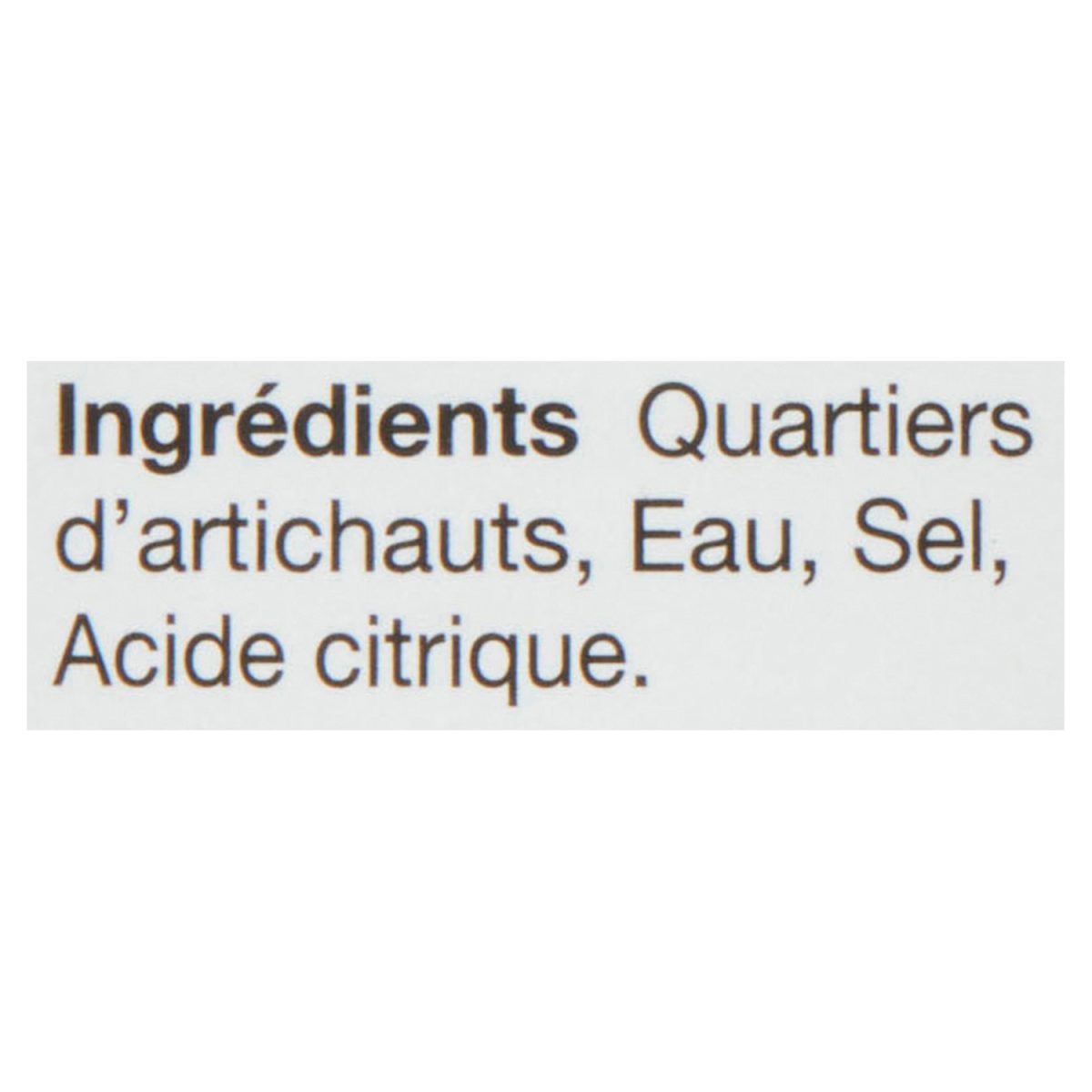 Unico Quartiers d'artichauts — liste d'ingrédients (français)