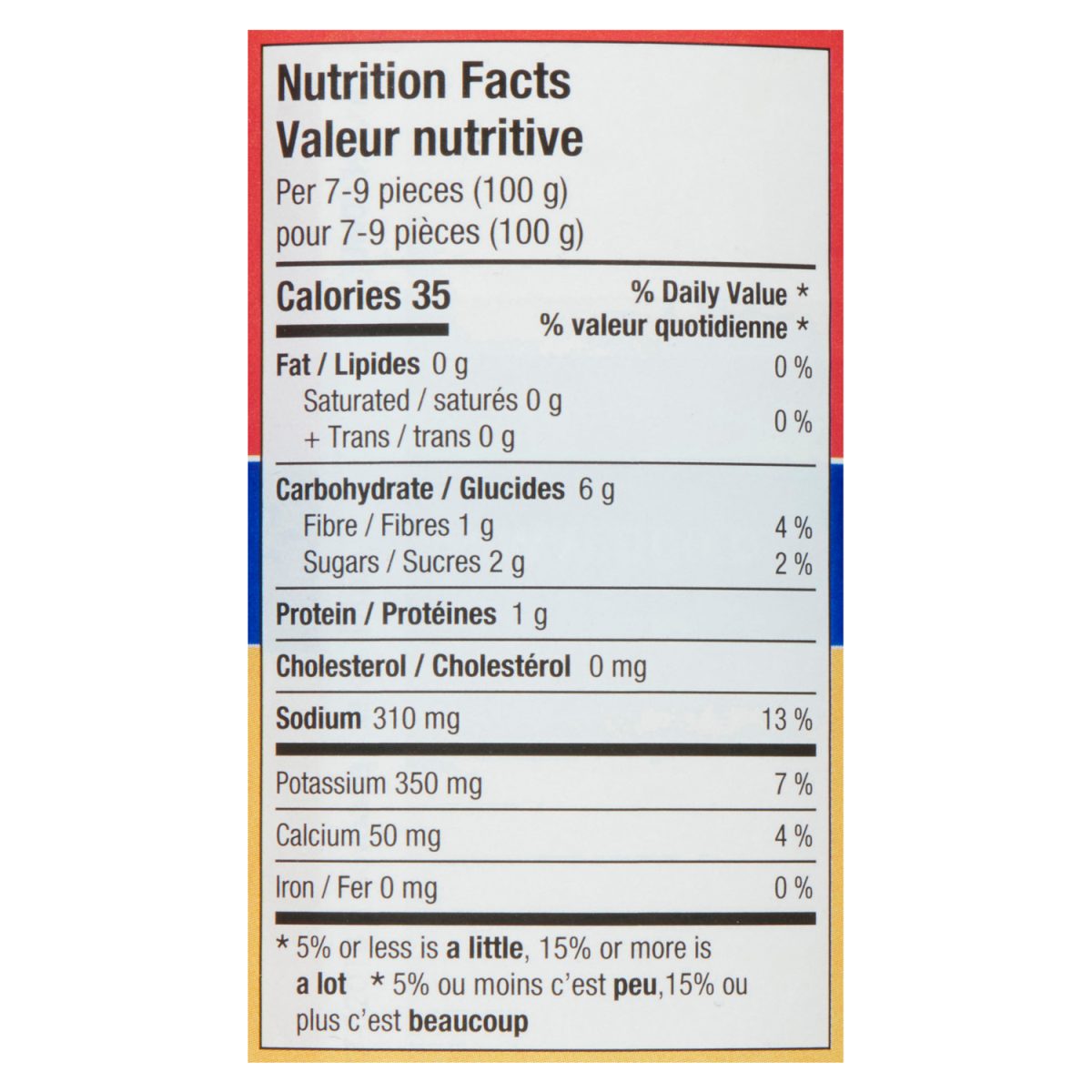 Unico Artichoke Quarters — nutrition facts panel