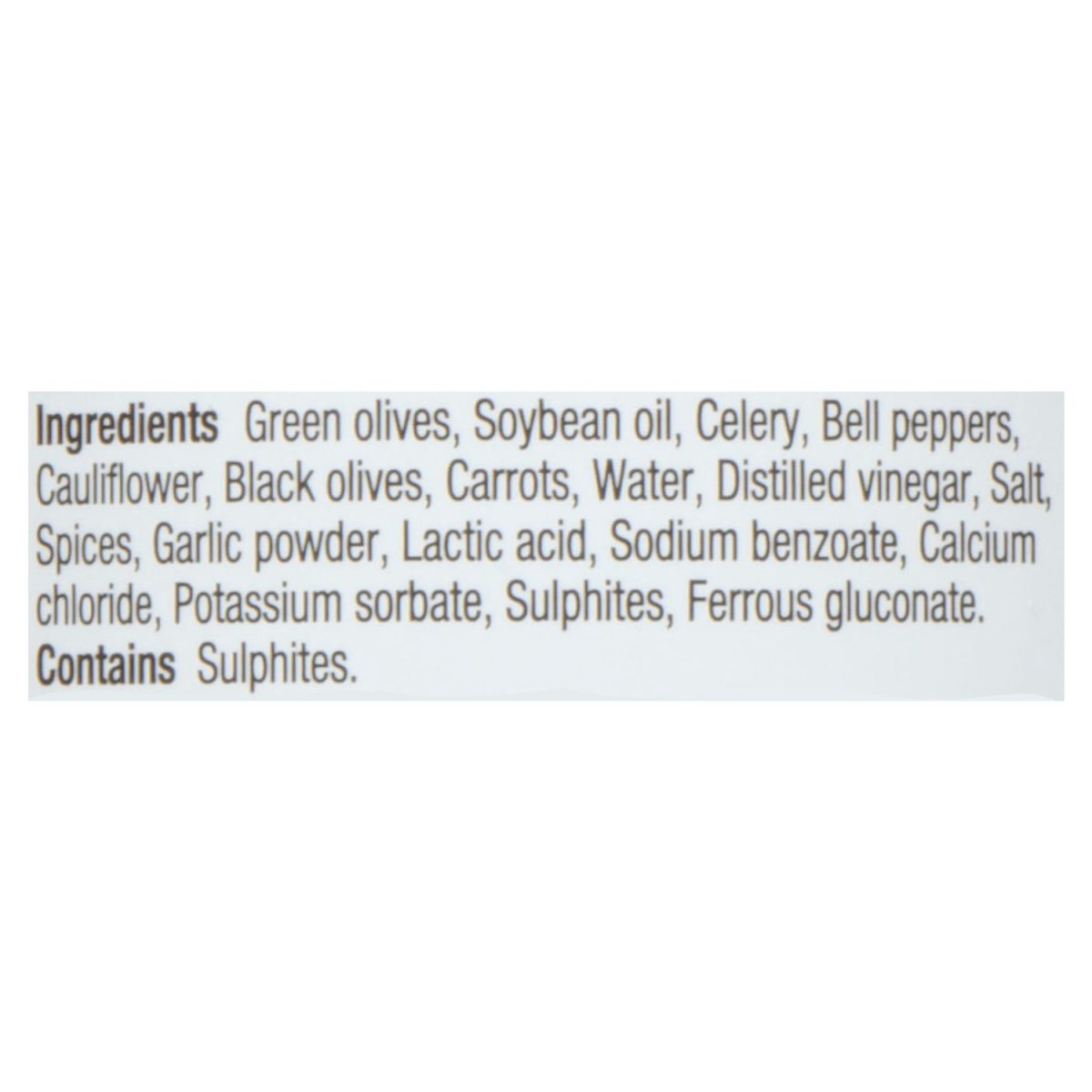 Unico Muffuletta Olive Salad — Mild — ingredients list (English)