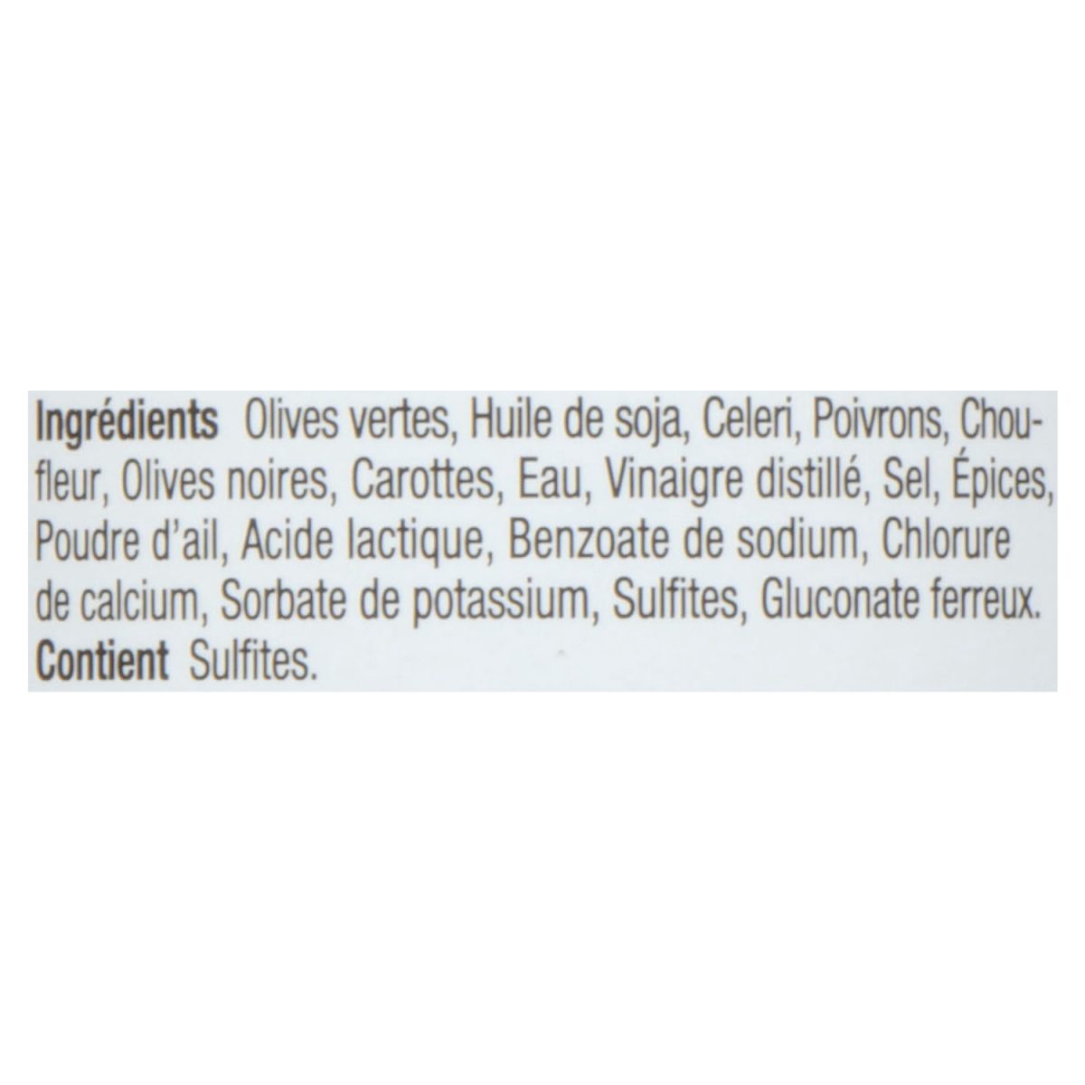 Unico Salade d'olives Muffuletta — douce — liste d'ingrédients (français)