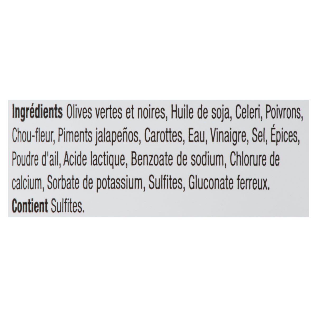 Unico Salade d'olives Muffuletta — piquante — liste d'ingrédients (français)