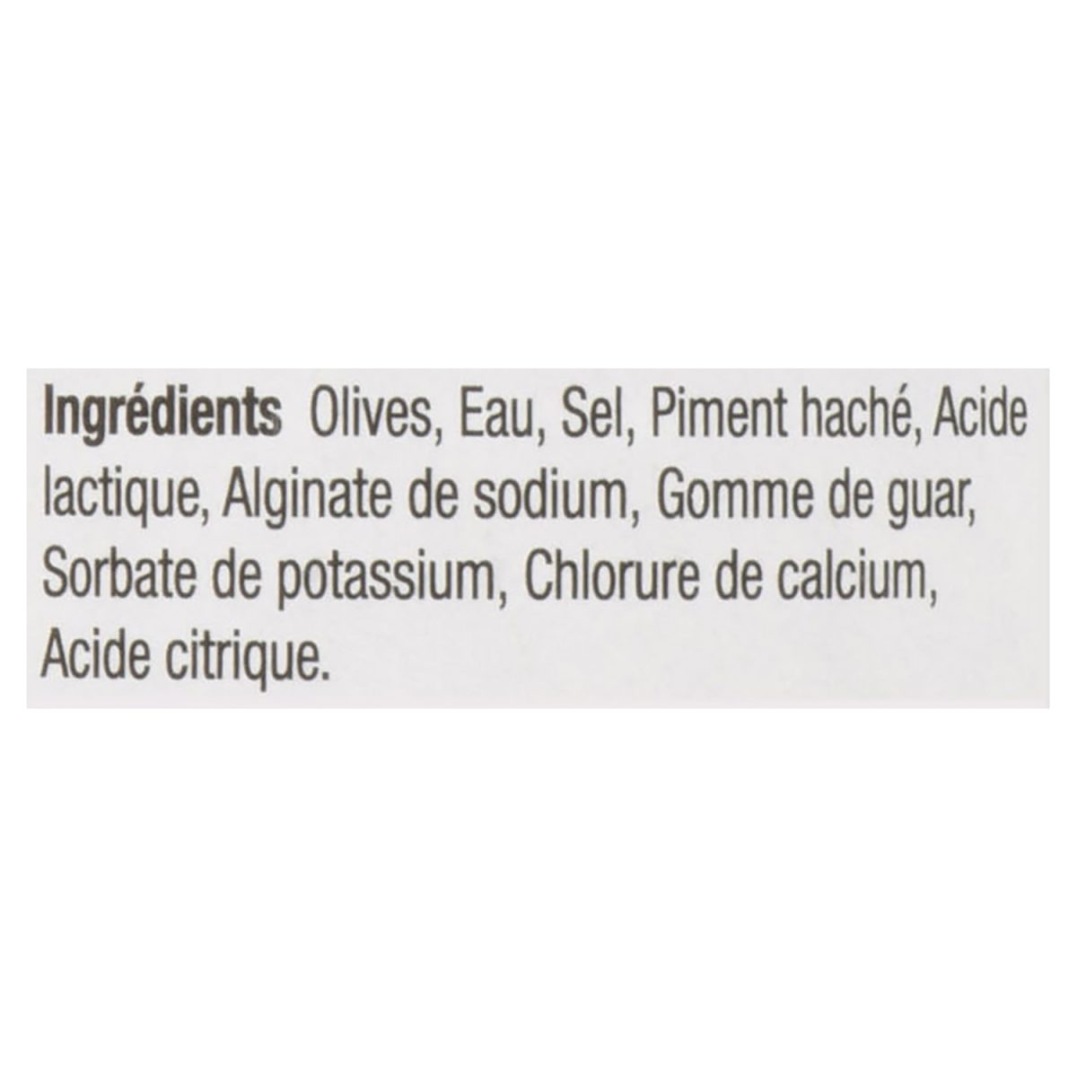 Unico Olives reines farcies — liste d'ingrédients (français)